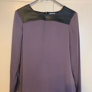 DKNY long sleeve blouse with leather detail